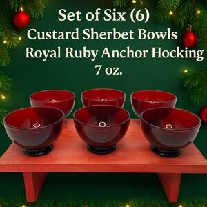 Anchor Hocking Royal Ruby Custard Sherbet Bowls Set of 6 – 7 oz Footed